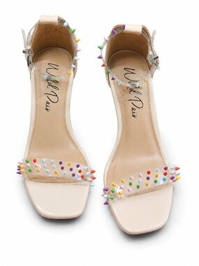 Wild Pair Y2K Nude Clear Strap Pumps with Multicolor Spike Studs